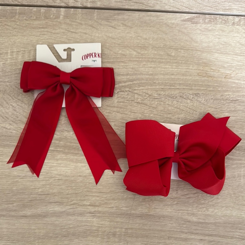 Copper Key Vibrant Red Hair Bow Set